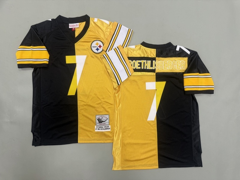 Men 2025 Pittsburgh Steelers 7 Roethlisberger black yellow Throwback Limited NFL Jersey style 001